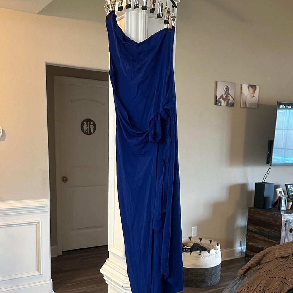 Royal Blue Strapless Maxi Dress with Side Tie